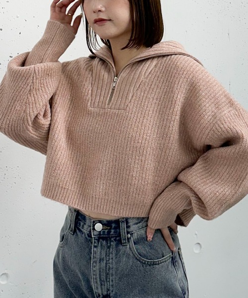 archives（アルシーヴ）の「ハーフＺＩＰ片畦ラメニット（ニット/セーター・レディース・ブラック/アイボリー/ブルー/オレンジ/ピンク・MEDIUM）」の5枚目の写真