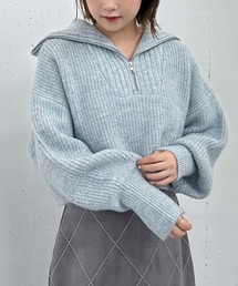 ハーフZIP片畦ラメニット