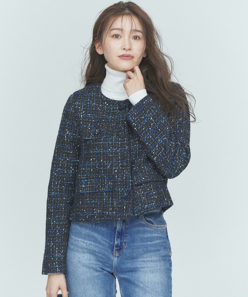 ジャケット・アウター blue palang TWEED BOLD JACKET BLUE×PALANG（ブルーパラン）の「TWEED BOLD JACKET（ノーカラー