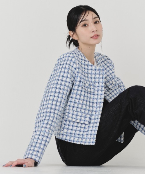TWEED BOLD JACKET（ノーカラージャケット）｜BLUE×PALANG