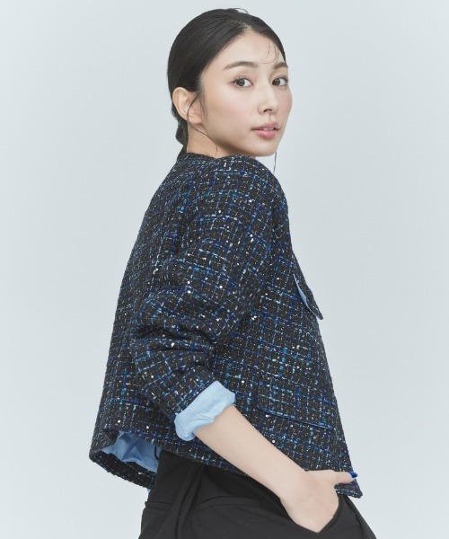 人気特価 TWEED BOLD JACKET（ノーカラージャケット）｜BLUE×PALANG ジャケット・アウター