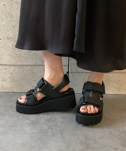 ジェフリーキャンベル　サンダル キャタピラーソール ベルクロサンダル ALL BLACK│Jeffrey
