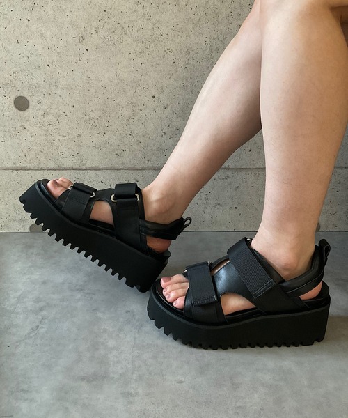 ジェフリーキャンベル　レザー　サンダル　未使用　お値下げ キャタピラーソール ベルクロサンダル ALL BLACK│Jeffrey