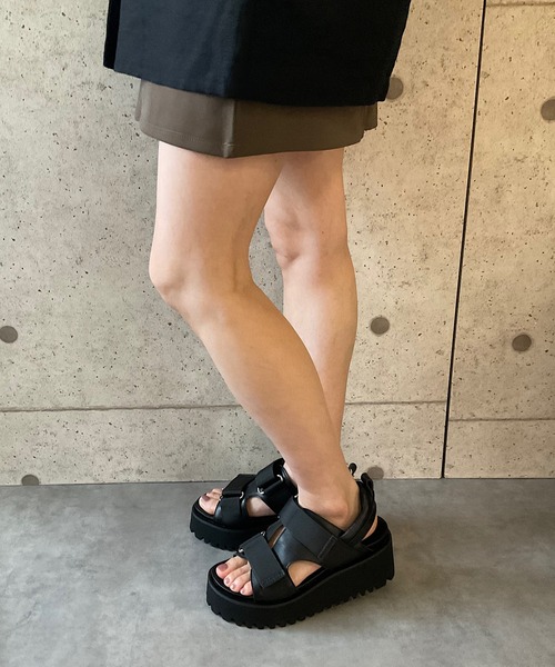 キャタピラーソール ベルクロサンダル ALL BLACK│Jeffrey