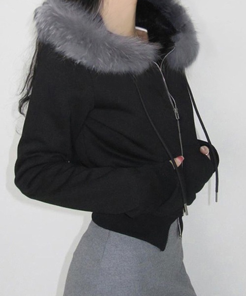 MEMECLE / メメクル 】ファー フードダブルジップパーカー（パーカー