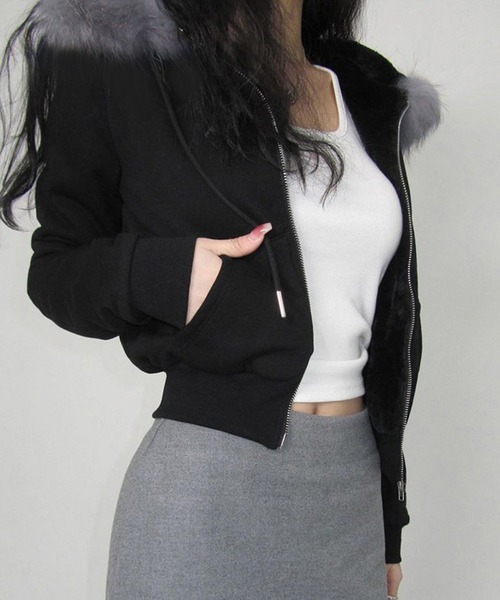 MEMECLE（メメクル）の「【 MEMECLE / メメクル 】ファー フードダブルジップパーカー（パーカー・レディース・グレー/その他/ブラック・M/S）」の6枚目の写真