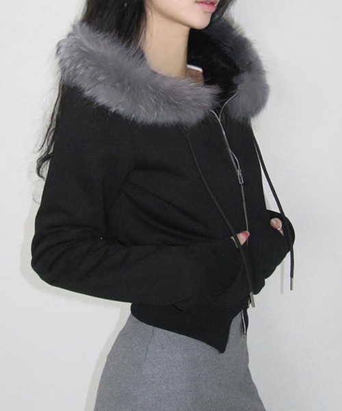 MEMECLE（メメクル）の「【 MEMECLE / メメクル 】ファー フードダブルジップパーカー（パーカー・レディース・グレー/その他/ブラック・M/S）」の8枚目の写真