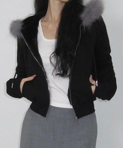 MEMECLE（メメクル）の「【 MEMECLE / メメクル 】ファー フードダブルジップパーカー（パーカー・レディース・グレー/その他/ブラック・M/S）」の9枚目の写真