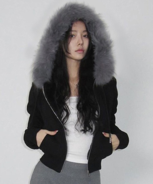 MEMECLE（メメクル）の「【 MEMECLE / メメクル 】ファー フードダブルジップパーカー（パーカー・レディース・グレー/その他/ブラック・M/S）」の10枚目の写真