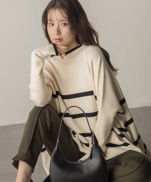 VICKY(ビッキー)の「ドルマンスリーブボーダーニットプルオーバー≪手洗い可能≫(ニット/セーター・レディース・アイボリー/ダークネイビー/レッド系その他・M)」の4枚目の写真
