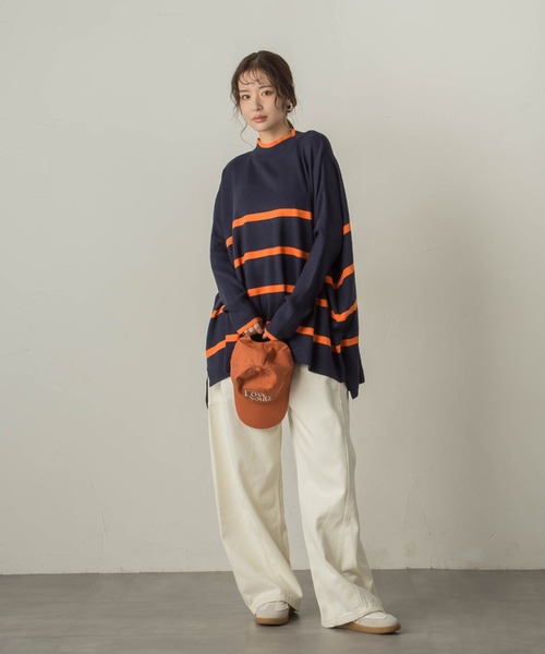 VICKY(ビッキー)の「ドルマンスリーブボーダーニットプルオーバー≪手洗い可能≫(ニット/セーター・レディース・アイボリー/ダークネイビー/レッド系その他・M)」の9枚目の写真