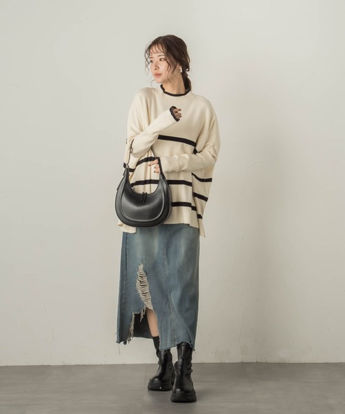 VICKY(ビッキー)の「ドルマンスリーブボーダーニットプルオーバー≪手洗い可能≫(ニット/セーター・レディース・アイボリー/ダークネイビー/レッド系その他・M)」の16枚目の写真