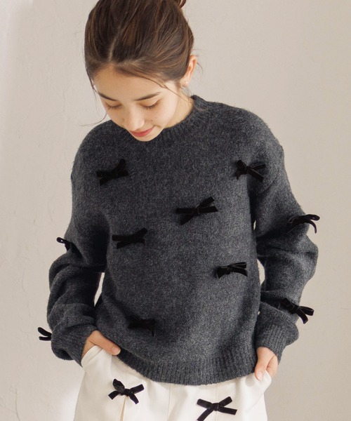 coca（coca）（コカ）の「【WEB限定セール】キッズ　リボンニットトップス（ニット/セーター・キッズ・チャコール/ライトブルー・120/150/130/140）」の13枚目の写真