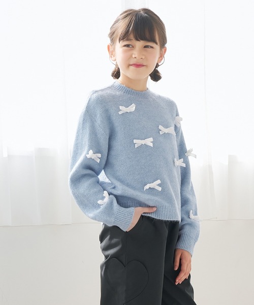 coca（coca）（コカ）の「【WEB限定セール】キッズ　リボンニットトップス（ニット/セーター・キッズ・チャコール/ライトブルー・120/150/130/140）」の5枚目の写真