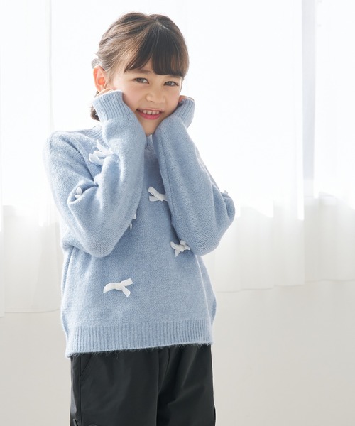 coca（coca）（コカ）の「【WEB限定セール】キッズ　リボンニットトップス（ニット/セーター・キッズ・チャコール/ライトブルー・120/150/130/140）」の7枚目の写真