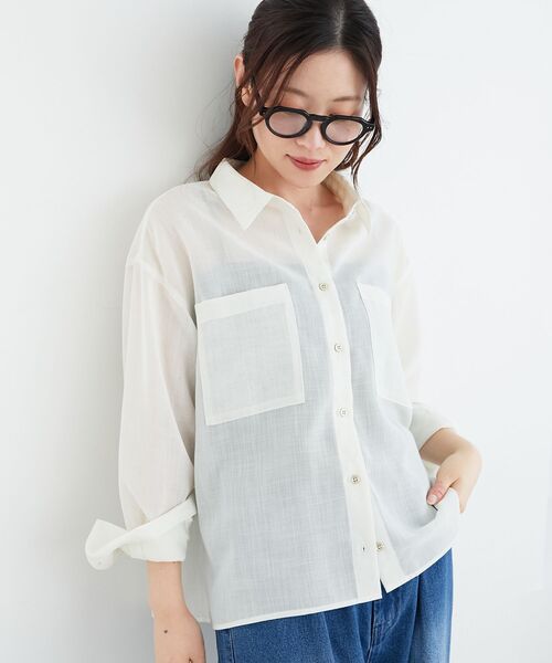 le.coeur blanc（ルクールブラン）の「ダブルポケットシアーシャツ（シャツ/ブラウス・レディース・オフホワイト/ライトベージュ/ブルー/ライトブラウン・38）」の9枚目の写真
