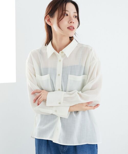 le.coeur blanc（ルクールブラン）の「ダブルポケットシアーシャツ（シャツ/ブラウス・レディース・オフホワイト/ライトベージュ/ブルー/ライトブラウン・38）」の10枚目の写真