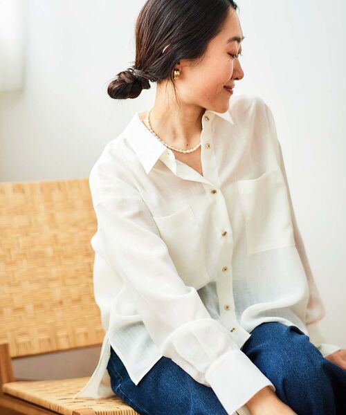 le.coeur blanc（ルクールブラン）の「ダブルポケットシアーシャツ（シャツ/ブラウス・レディース・オフホワイト/ライトベージュ/ブルー/ライトブラウン・38）」の21枚目の写真