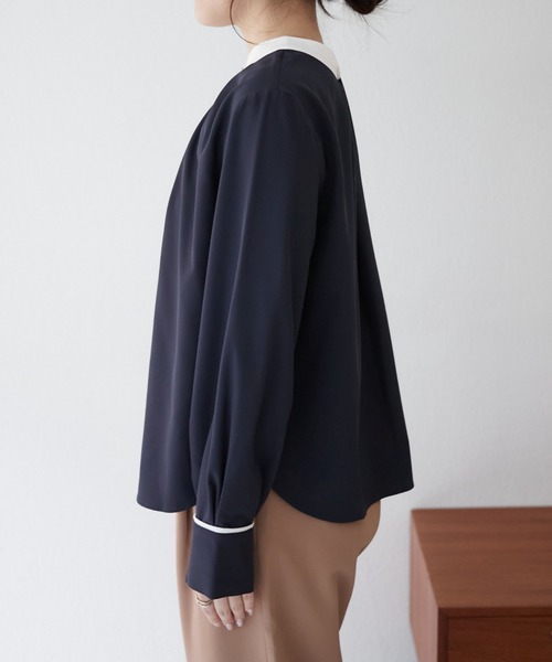 Another Branch olive des olive(アナザーブランチオリーブデオリーブ)の「配色2WAYブラウス(シャツ/ブラウス・レディース・ネイビー/ミント/ブルーグレー/アイボリー/オフホワイト・FREE)」の7枚目の写真