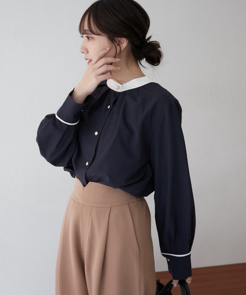 Another Branch olive des olive(アナザーブランチオリーブデオリーブ)の「配色2WAYブラウス(シャツ/ブラウス・レディース・ネイビー/ミント/ブルーグレー/アイボリー/オフホワイト・FREE)」の18枚目の写真