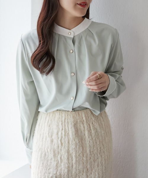 Another Branch olive des olive(アナザーブランチオリーブデオリーブ)の「配色2WAYブラウス(シャツ/ブラウス・レディース・ネイビー/ミント/ブルーグレー/アイボリー/オフホワイト・FREE)」の21枚目の写真