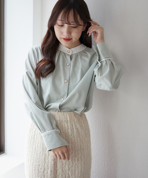 Another Branch olive des olive(アナザーブランチオリーブデオリーブ)の「配色2WAYブラウス(シャツ/ブラウス・レディース・ネイビー/ミント/ブルーグレー/アイボリー/オフホワイト・FREE)」の22枚目の写真