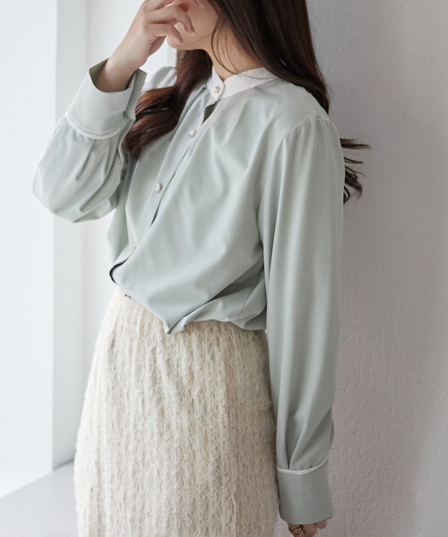 Another Branch olive des olive(アナザーブランチオリーブデオリーブ)の「配色2WAYブラウス(シャツ/ブラウス・レディース・ネイビー/ミント/ブルーグレー/アイボリー/オフホワイト・FREE)」の20枚目の写真