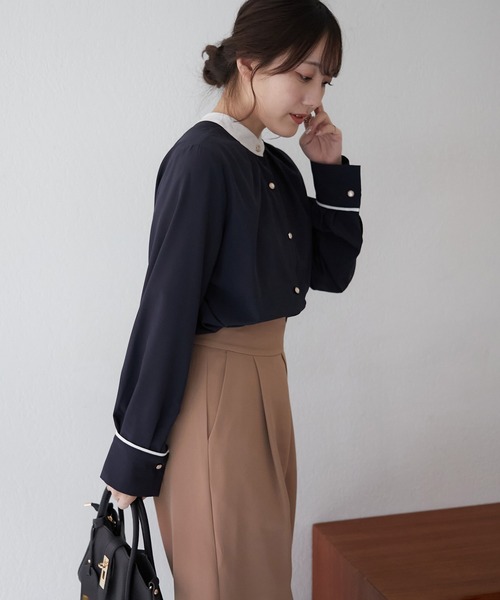 Another Branch olive des olive(アナザーブランチオリーブデオリーブ)の「配色2WAYブラウス(シャツ/ブラウス・レディース・ネイビー/ミント/ブルーグレー/アイボリー/オフホワイト・FREE)」の16枚目の写真