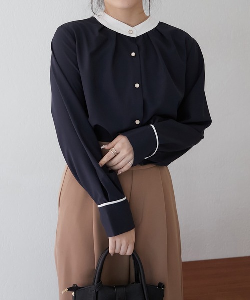 Another Branch olive des olive(アナザーブランチオリーブデオリーブ)の「配色2WAYブラウス(シャツ/ブラウス・レディース・ネイビー/ミント/ブルーグレー/アイボリー/オフホワイト・FREE)」の17枚目の写真