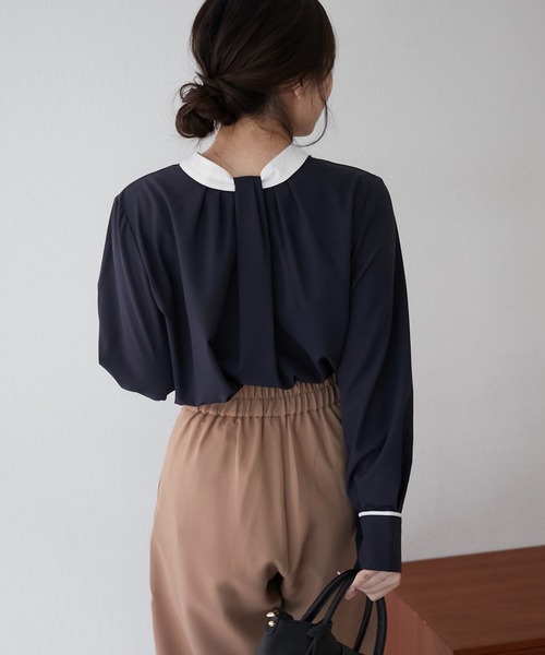 Another Branch olive des olive(アナザーブランチオリーブデオリーブ)の「配色2WAYブラウス(シャツ/ブラウス・レディース・ネイビー/ミント/ブルーグレー/アイボリー/オフホワイト・FREE)」の14枚目の写真