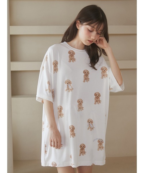 【超ポイントバック祭】 トイプードル柄ビッグTシャツ（ルームウェア/パジャマ ルームウェア・パジャマ