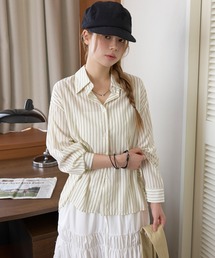 [羽織り・冷房対策に]スタンダードベーシックストライプシャツ