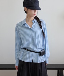 [羽織り・冷房対策に]スタンダードベーシックストライプシャツ