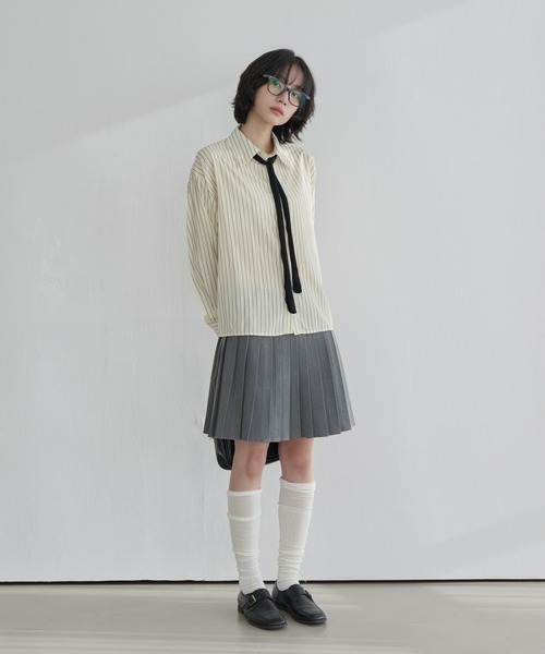 UNE MANSION（ユヌマンション）の「[羽織り・冷房対策に]スタンダードベーシックストライプシャツ（シャツ/ブラウス・レディース・スカイブルー/ベージュ/ホワイト/ピンク・FREE）」の22枚目の写真