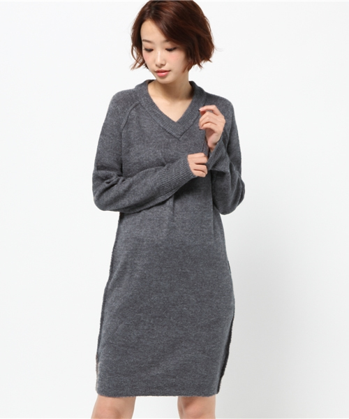 CIAOPANIC TYPY(チャオパニックティピー)の「アルパカストレッチVネックニットワンピース(ワンピース・レディース・ブラック/カーキ/グレー・FREE)」の10枚目の写真