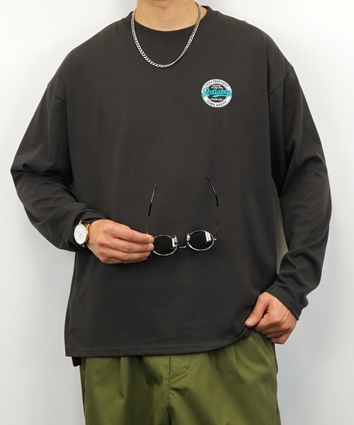 Burner(バーナー)の「【GROOVY STORE】ワイドシルエット ワンポイント刺繍ロングスリーブTシャツ(Tシャツ/カットソー・メンズ・ブラック/ブラック系その他2/グレイッシュベージュ/ブルー系その他2/オフホワイト/ホワイト系その他2/ダークグリーン/スミクロ/ミント/ネイビー/ブルー系その他/ホワイト・M/L/LL)」の7枚目の写真