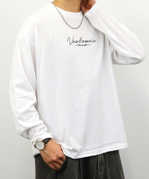 Burner(バーナー)の「【GROOVY STORE】ワイドシルエット ワンポイント刺繍ロングスリーブTシャツ(Tシャツ/カットソー・メンズ・ブラック/ブラック系その他2/グレイッシュベージュ/ブルー系その他2/オフホワイト/ホワイト系その他2/ダークグリーン/スミクロ/ミント/ネイビー/ブルー系その他/ホワイト・M/L/LL)」の5枚目の写真