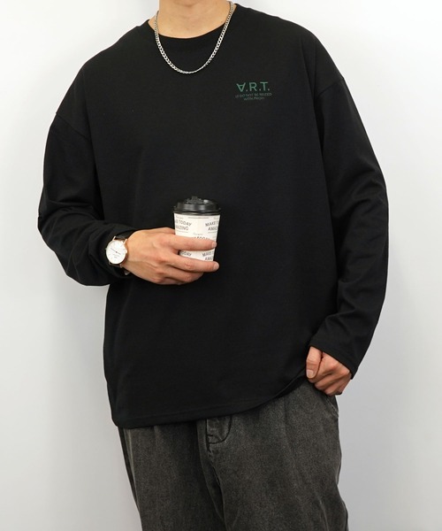 Burner(バーナー)の「【GROOVY STORE】ワイドシルエット ワンポイント刺繍ロングスリーブTシャツ(Tシャツ/カットソー・メンズ・ブラック/ブラック系その他2/グレイッシュベージュ/ブルー系その他2/オフホワイト/ホワイト系その他2/ダークグリーン/スミクロ/ミント/ネイビー/ブルー系その他/ホワイト・M/L/LL)」の6枚目の写真