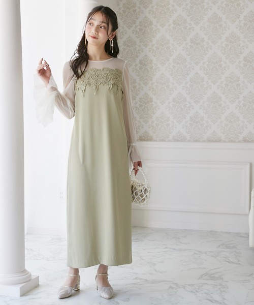 Jolie et Jolie(ジョリーエジョリー)の「ケミカルレース変形ベルスリーブIラインドレス(ドレス・レディース・グリーン/キャメル/アイボリー・M/L)」の21枚目の写真