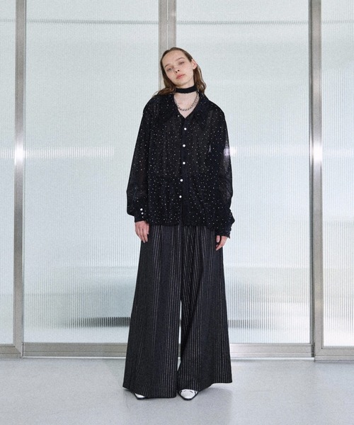 seyto サイズ2 / ラインストーンベロアシアーシャツ seyto（セイト）の「Rhinestone velours sheer shirt / ライン