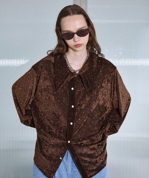seyto サイズ2 / ラインストーンベロアシアーシャツ seyto（セイト）の「Rhinestone velours sheer shirt / ライン