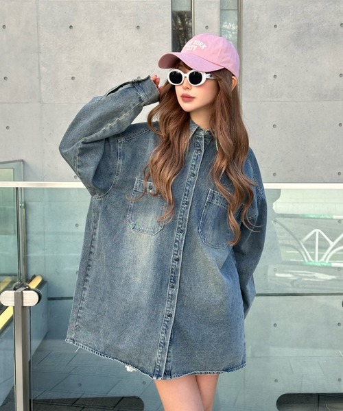 RAY CASSIN（レイカズン）の「ワークデニムミドルシャツ（シャツ/ブラウス・レディース・ブルー/スカイブルー/ベージュ・FREE）」の8枚目の写真