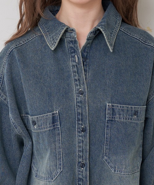 RAY CASSIN（レイカズン）の「ワークデニムミドルシャツ（シャツ/ブラウス・レディース・ブルー/スカイブルー/ベージュ・FREE）」の15枚目の写真
