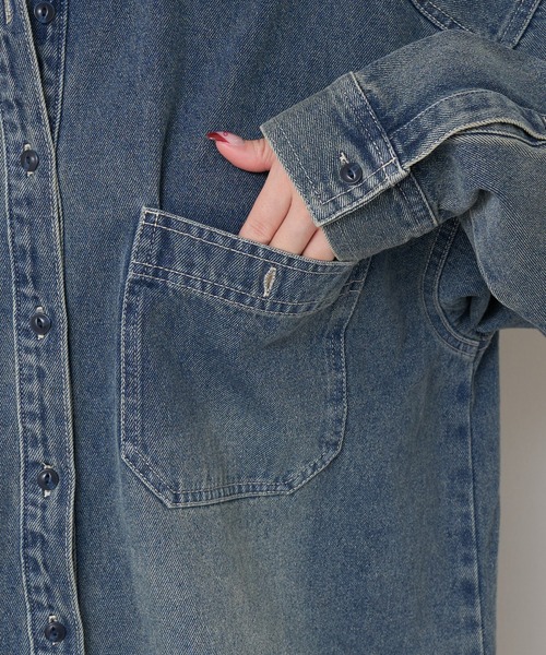 RAY CASSIN（レイカズン）の「ワークデニムミドルシャツ（シャツ/ブラウス・レディース・ブルー/スカイブルー/ベージュ・FREE）」の16枚目の写真