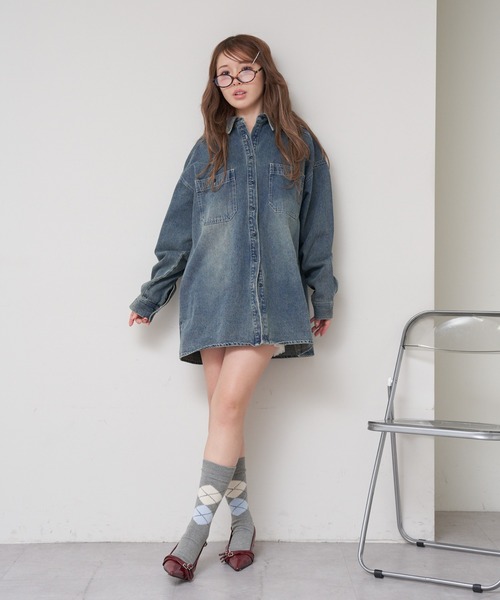 RAY CASSIN（レイカズン）の「ワークデニムミドルシャツ（シャツ/ブラウス・レディース・ブルー/スカイブルー/ベージュ・FREE）」の5枚目の写真