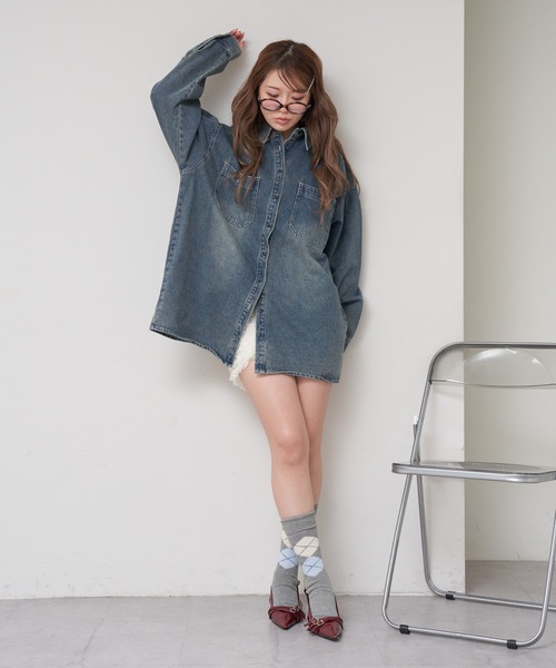 RAY CASSIN（レイカズン）の「ワークデニムミドルシャツ（シャツ/ブラウス・レディース・ブルー/スカイブルー/ベージュ・FREE）」の7枚目の写真