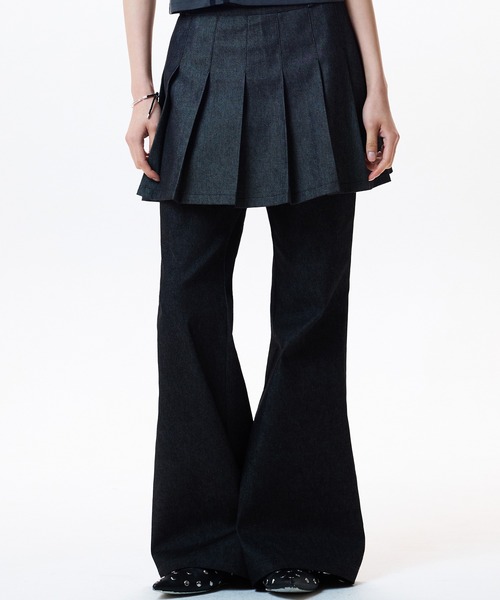 ★LUVISTRUE★IM DENIM PLEATS SKIRT PANTS(BLACK)★正規品/人気 セール】IM DENIM PLEATS SKIRT PANTS(デニムパンツ