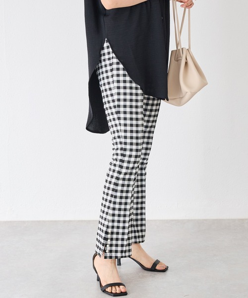 INCEDE（インシード）の「サイドパール ストレッチギンガムチェックパンツ（その他パンツ・レディース・ブラック・M/L/LL）」の4枚目の写真