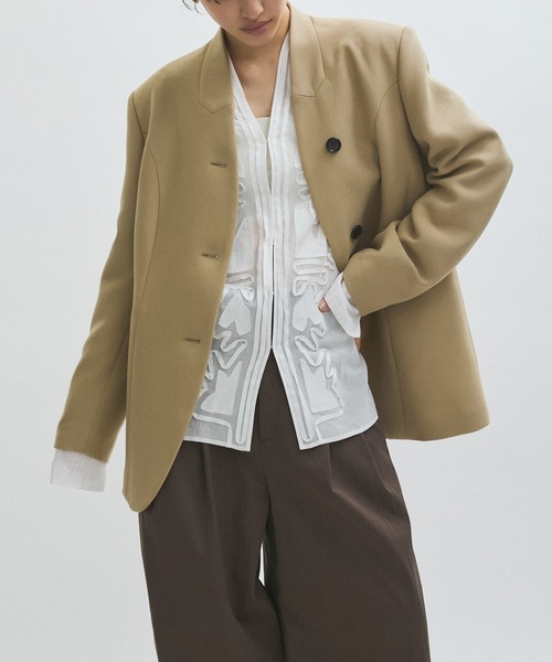 【お値下げ】アダムエロペ　EMOELLE ジャケット美品 ADAM ET ROPE' ジャケット ノーカラージャケット 「EMOELLE