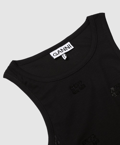 GANNI(ガニー)の「Soft Cotton Rib Rhinestone Butterfly Tank Top(タンクトップ・レディース・ブラック・XS/S/M)」の3枚目の写真